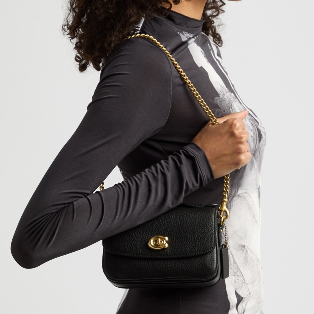 Coach Cassie Crossbody Bag 17 with 2 Straps in Brass/Black Pebble Leather NWT - Picture 13 of 16
